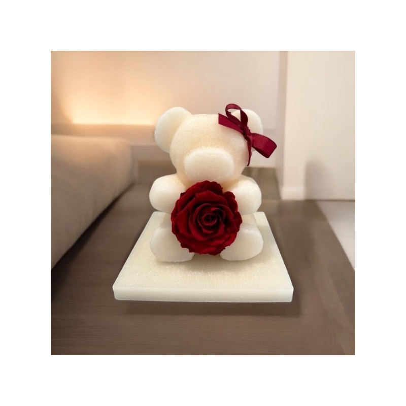 Ivory Wax Teddy Bear - Red Rose