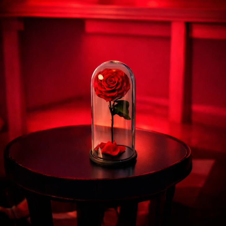 copy of Belle - Glass Dome with stemmed red roses