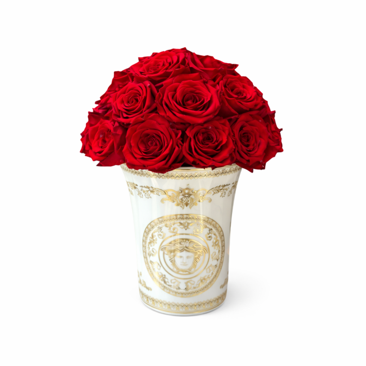 Medusa Gala Vase 02 - Versace Home Gold/White Ceramic Vase - red/white roses