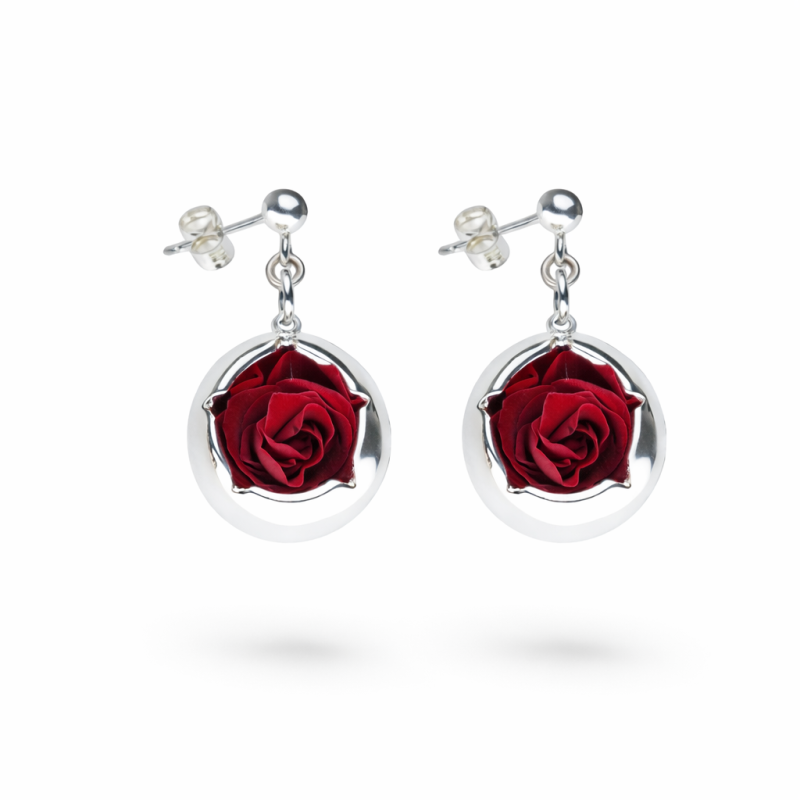 Drop earrings - Moon with preserved natural roses