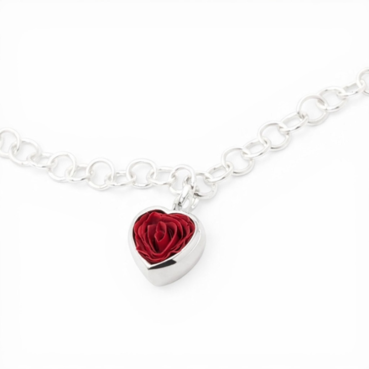 Soft chain Bracelet - Heart with preserved natutal rose