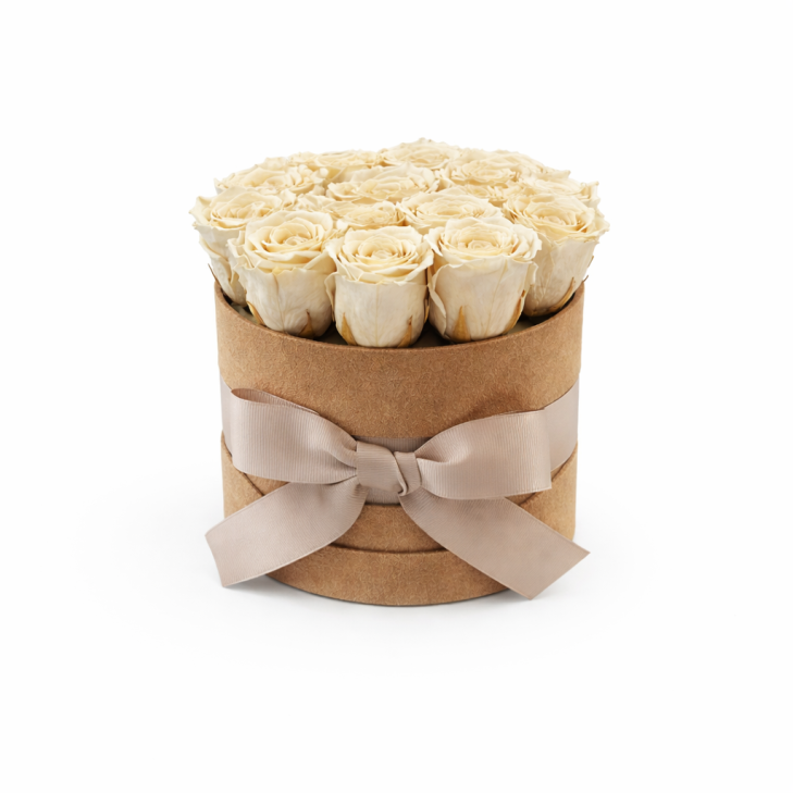 copy of Honey-colored Velvet Hatbox with preserved natural cream-colored roses