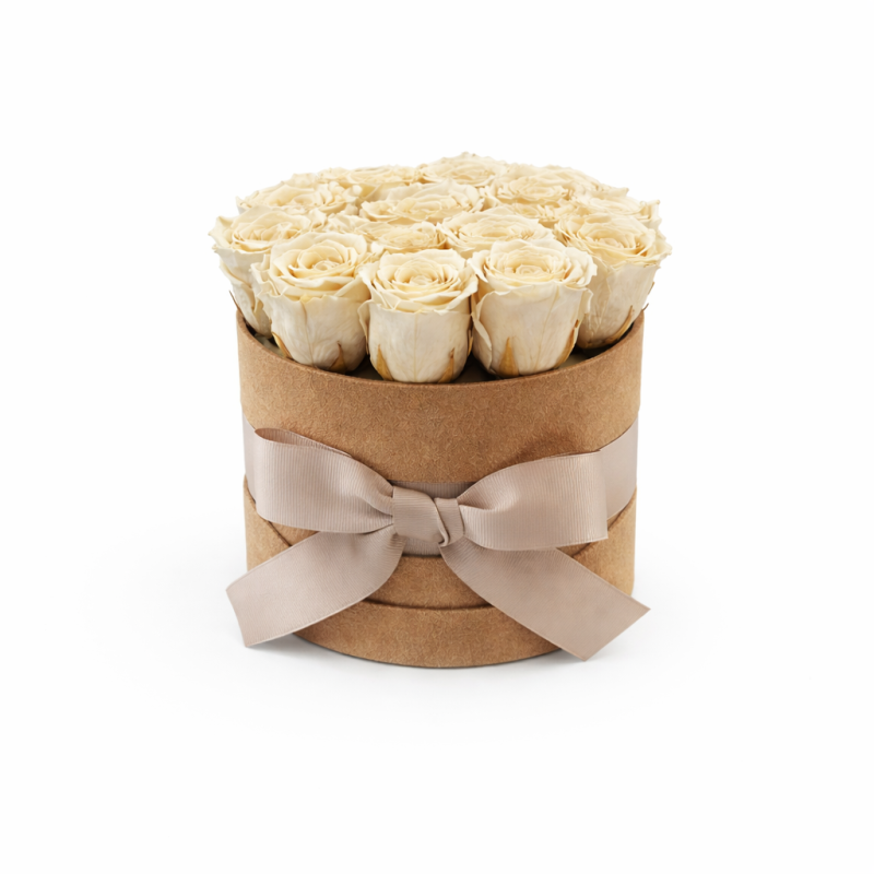 copy of Honey-colored Velvet Hatbox with preserved natural cream-colored roses