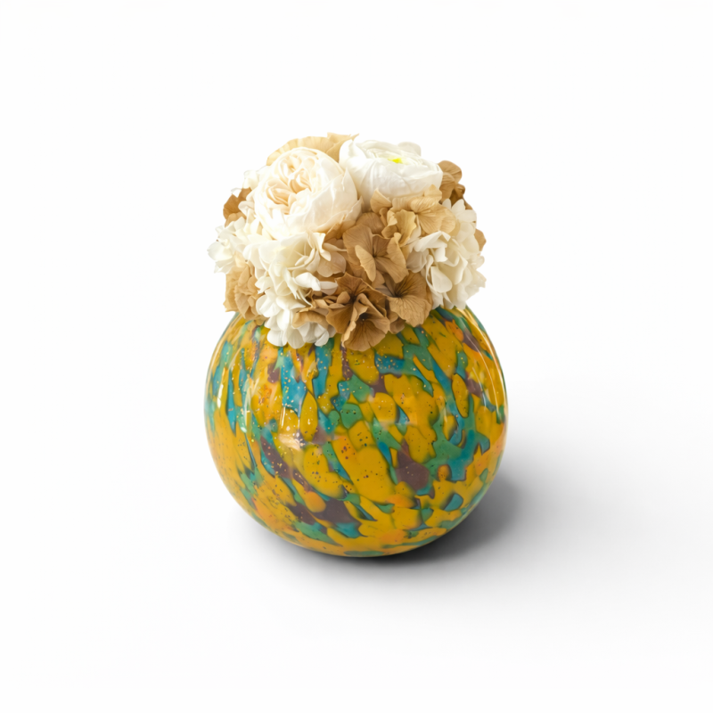 Blooming Mercury – Decorative Art Glass Piece with cream and white flowers