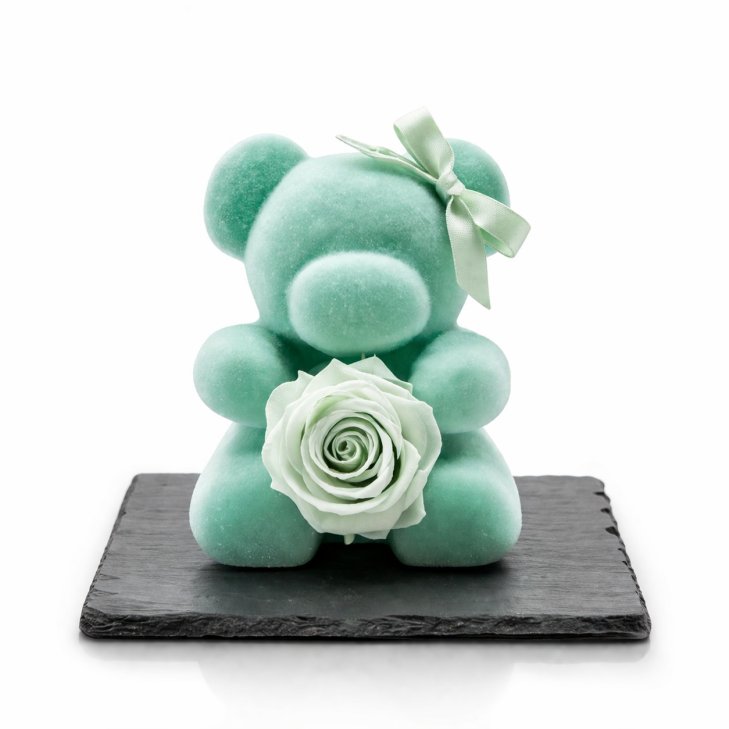 Sky Blue Wax Teddy Bear - Sky Blue Rose