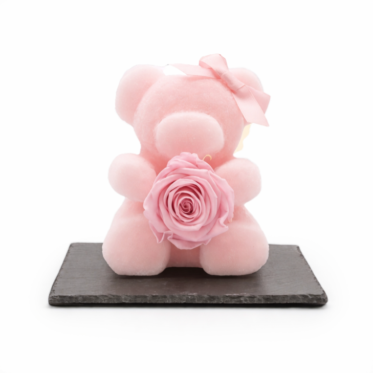 Pink Wax Teddy Bear - Pink Rose