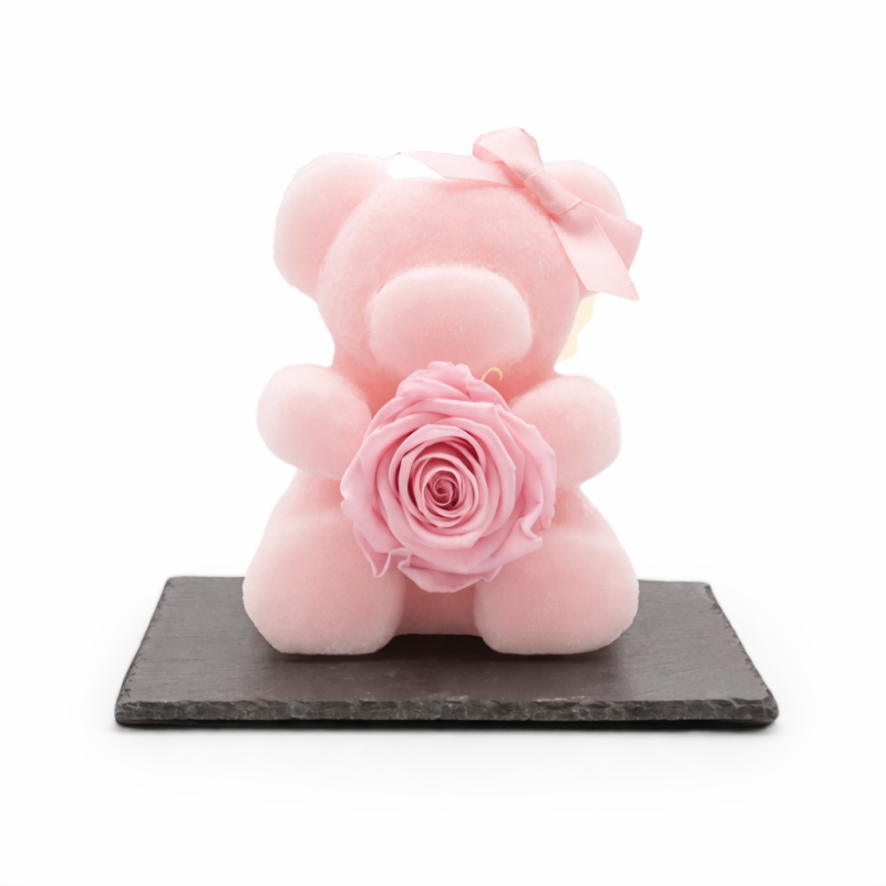 Pink Wax Teddy Bear - Pink Rose