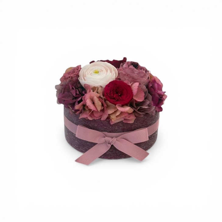 Burgundy-Colored Scented Wax Round Temptation - Burgundy, Pink, White Flowers