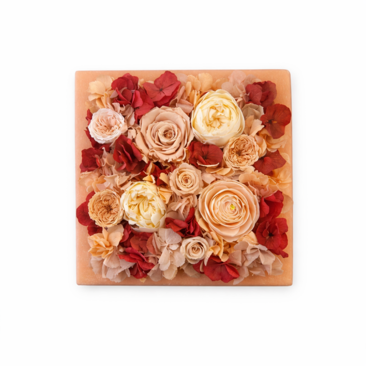 Peach-Colored Scented Wax Square Temptation - Peach, White Flowers