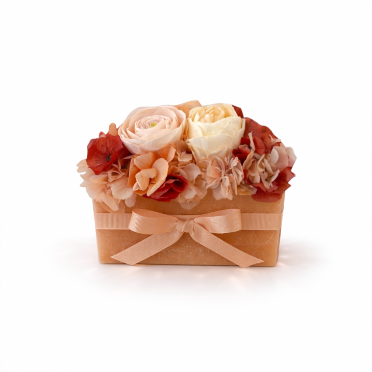 Peach-Colored Scented Wax Rectangle - Peach, White Flowers