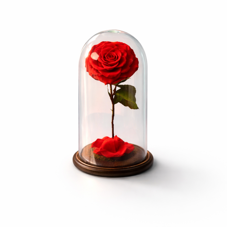 Belle - Glass Dome with stemmed red roses