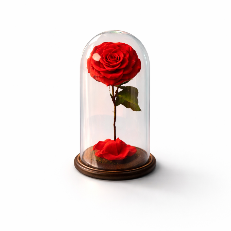 Belle - Glass Dome with stemmed red roses