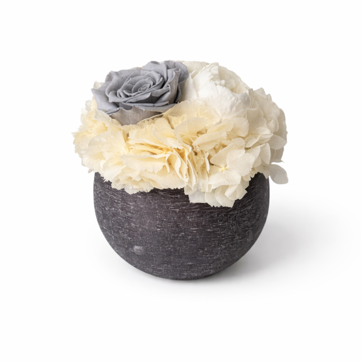 Grey-Colored Scented Wax Bowl - Grey, White Flowers