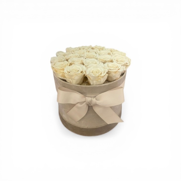 copy of Honey-colored Velvet Hatbox with preserved natural cream-colored roses