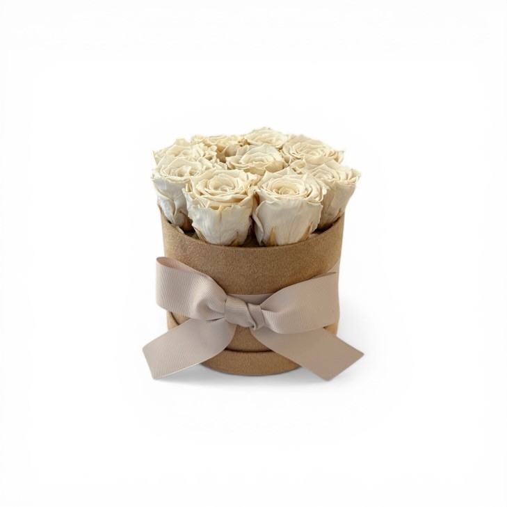 copy of Honey-colored Velvet Hatbox with preserved natural cream-colored roses