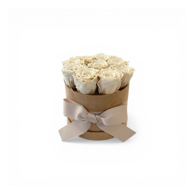 copy of Honey-colored Velvet Hatbox with preserved natural cream-colored roses