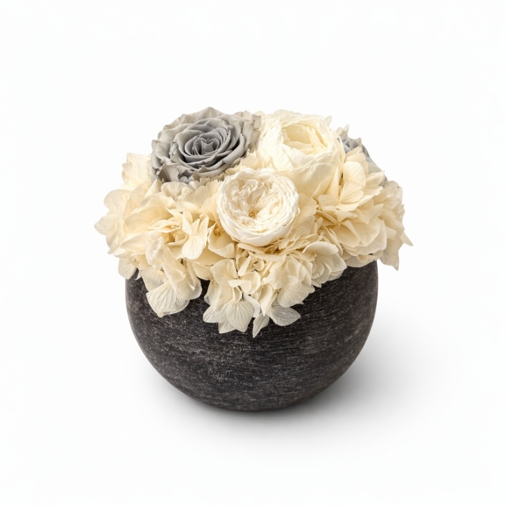 Grey-Colored Scented Wax Bowl - Grey, White Flowers