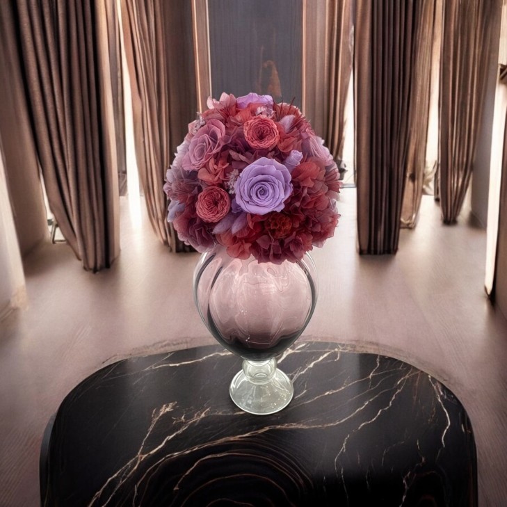 Amphora Rouge - Vintage - Red Glass Vase with burgundy, pink, white flowers