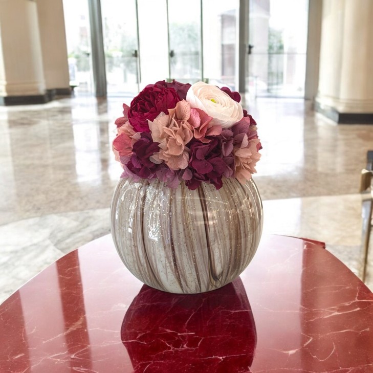 Blooming Mars – Decorative Art Glass Piece with cream, burgundy and white flowers