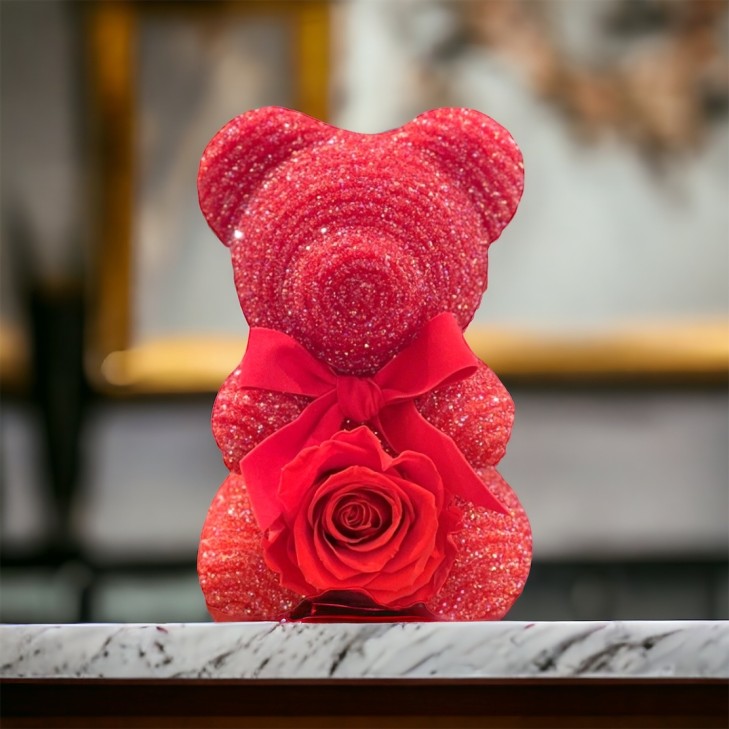 Red Crystal Teddy Bear - Red Rose