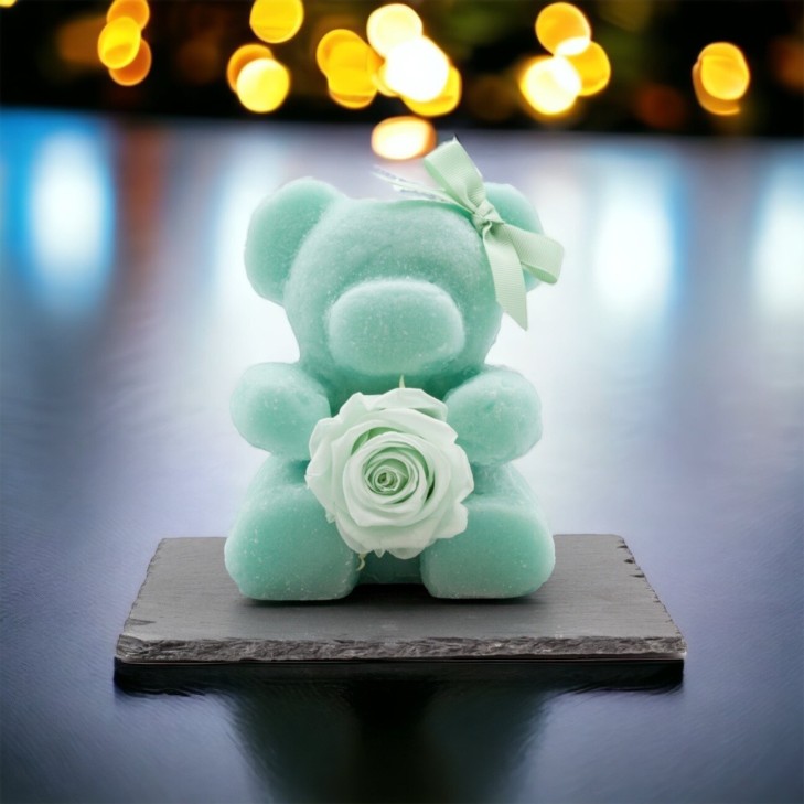 Sky Blue Wax Teddy Bear - Sky Blue Rose