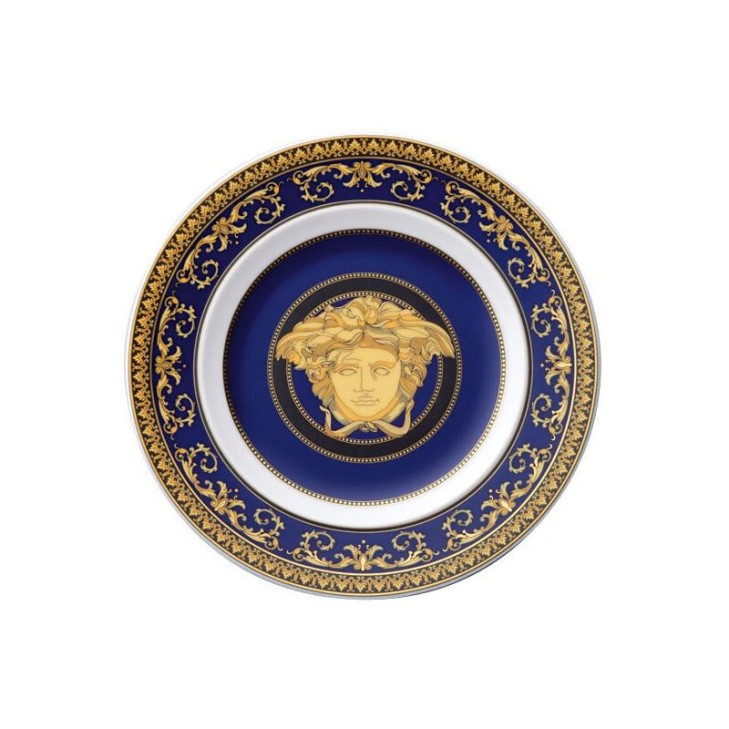 Medusa Gala Blue Round Plate - Versace Home Blue/Gold Ceramic