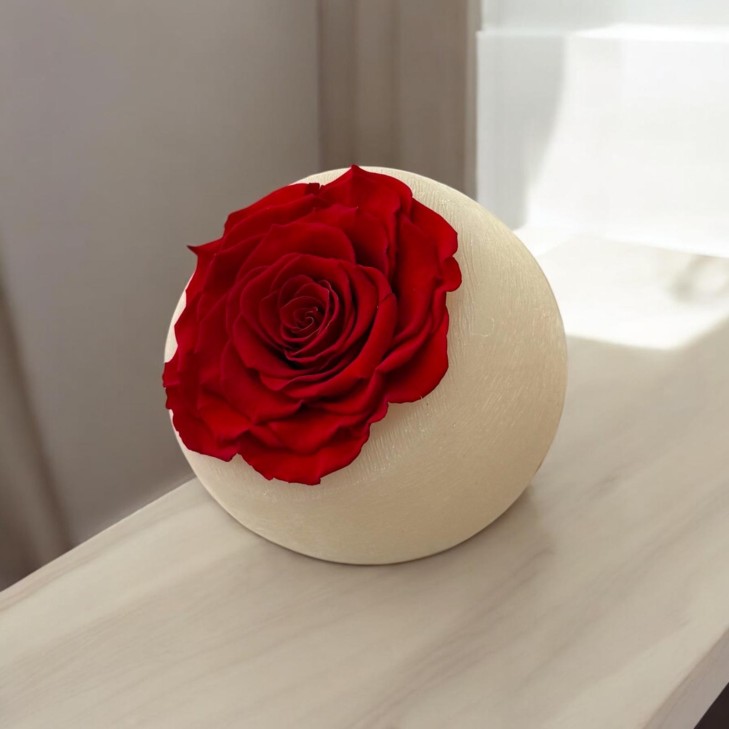 Ivory-Colored Scented Wax Moon, Red Flowers