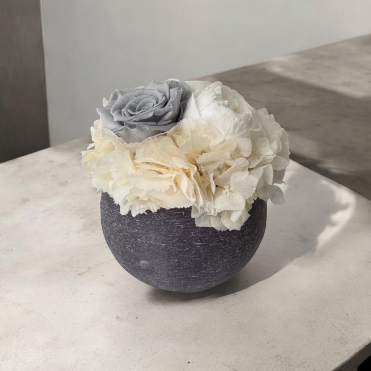Grey-Colored Scented Wax Bowl - Grey, White Flowers