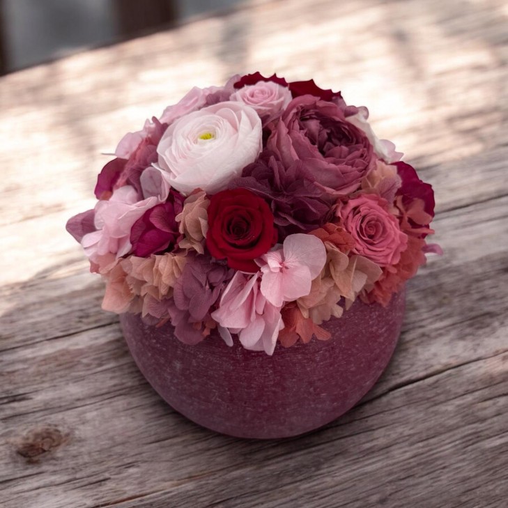 Burgundy-Colored Scented Wax Bowl - Burgundy, Pink, White Flowers