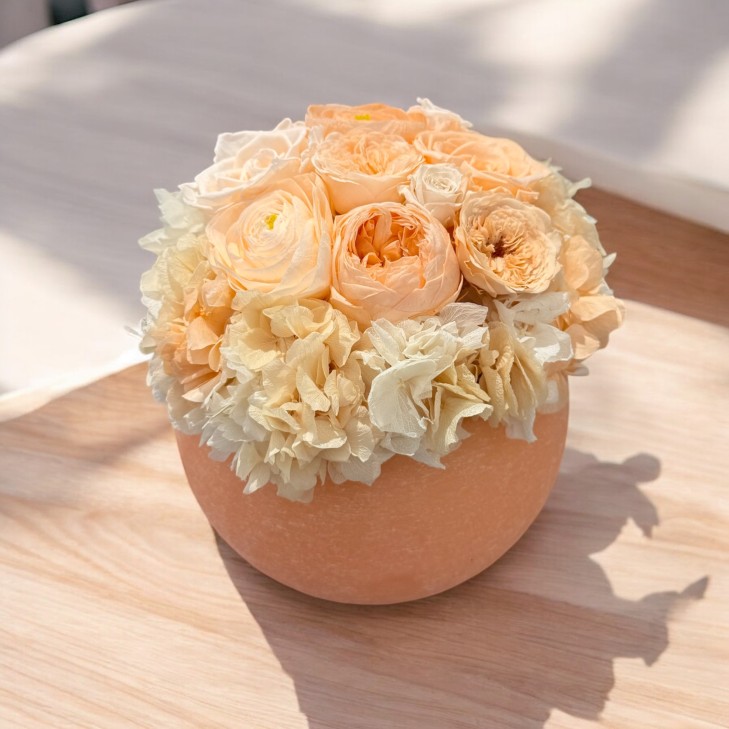 Peach-Colored Scented Wax Bowl - Peach, White Flowers