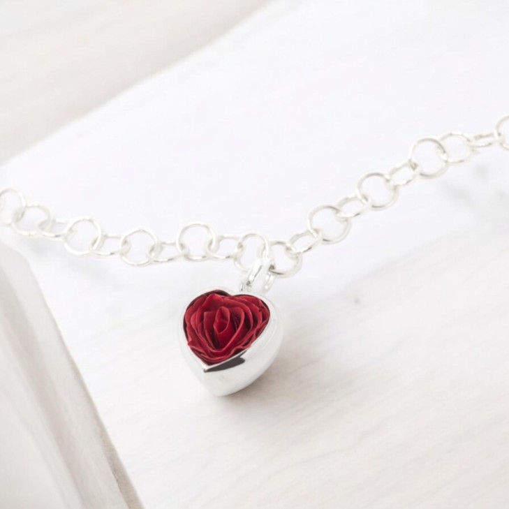 Soft chain Bracelet - Heart with preserved natutal rose