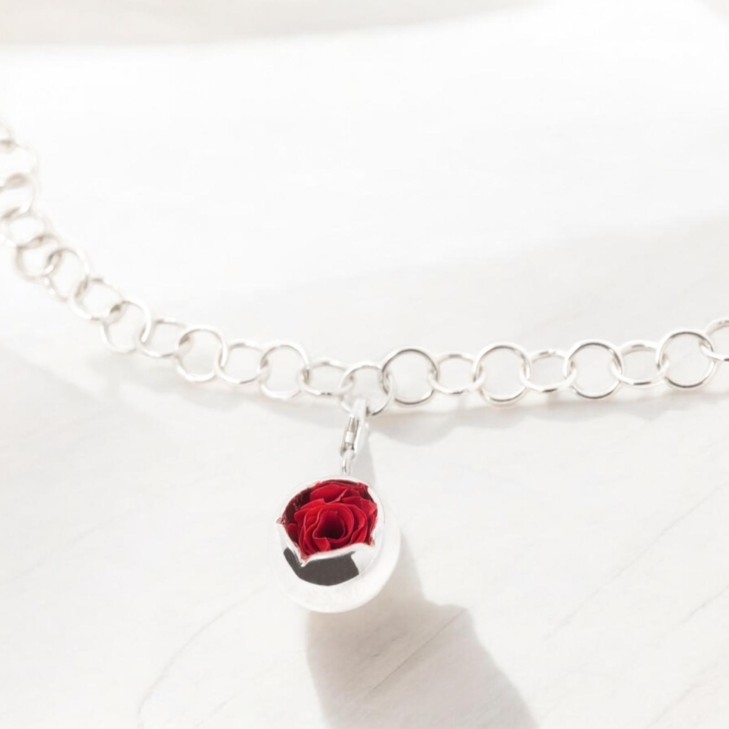 Soft chain Bracelet - Moon with preserved natutal rose