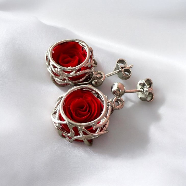 Drop earrings - Nest with preserved natural roses