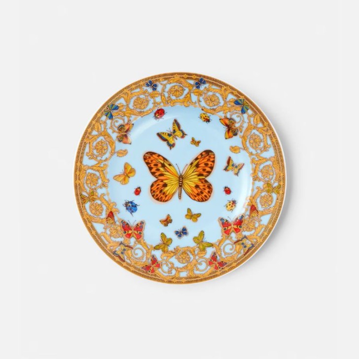 Le Jardin de Versace Round Plate - Versace Home Sky Blue/Gold Ceramic
