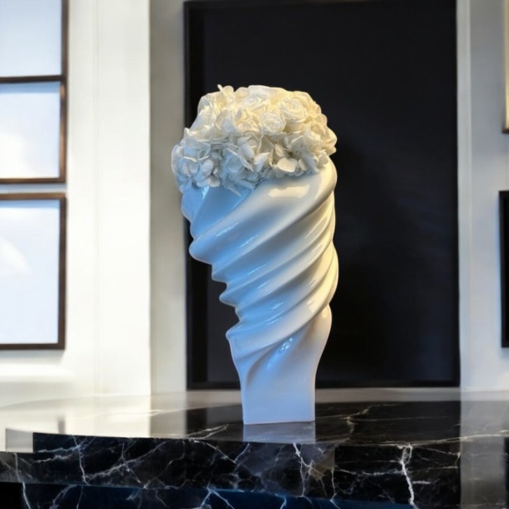 Squall 03 – White Ceramic Vase by Rosenthal with white flowers