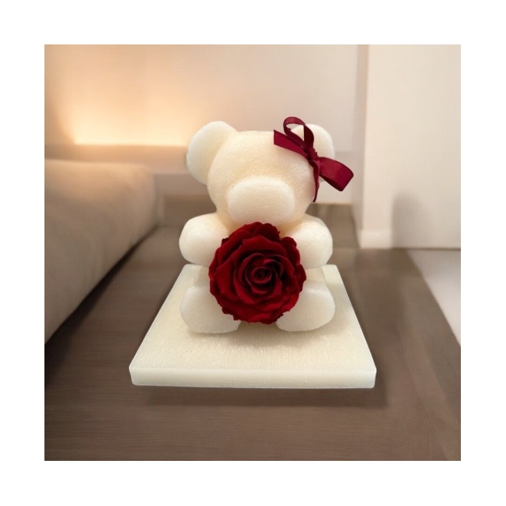 Ivory Wax Teddy Bear - Red Rose