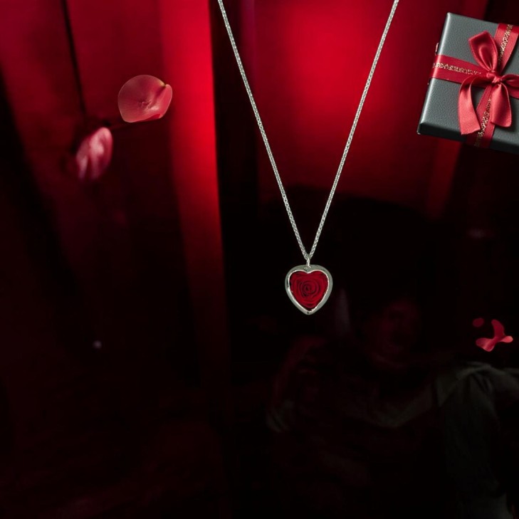 copy of Silver Necklace - Heart with preserved natural rose