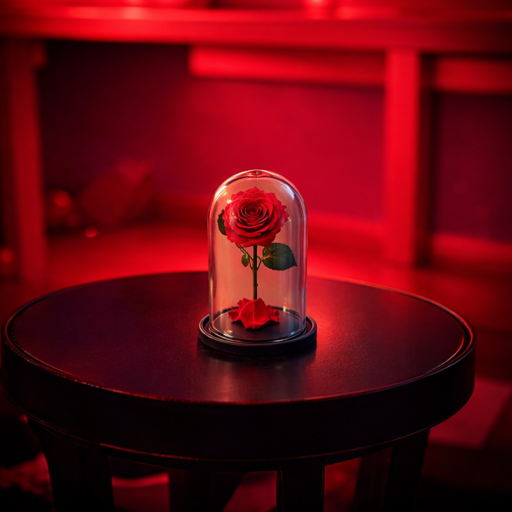 copy of Belle - Glass Dome with stemmed red roses