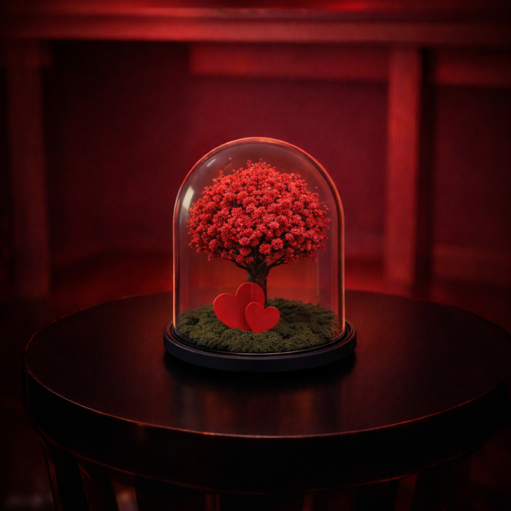 copy of Belle - Glass Dome with stemmed red roses