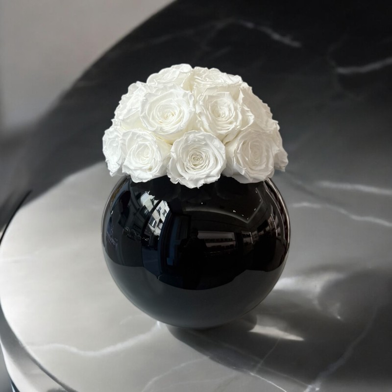 Sfera Nera - Modern - Boule vetro nero con rose bianche