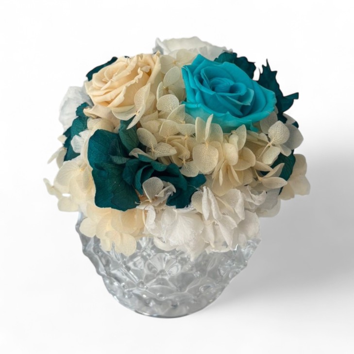 Vaso vetro con fiori stabilizzati