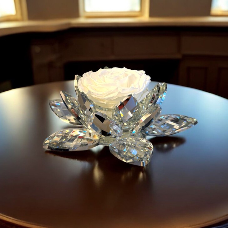 White Lotus - Cristallo lucido con rosa color bianco