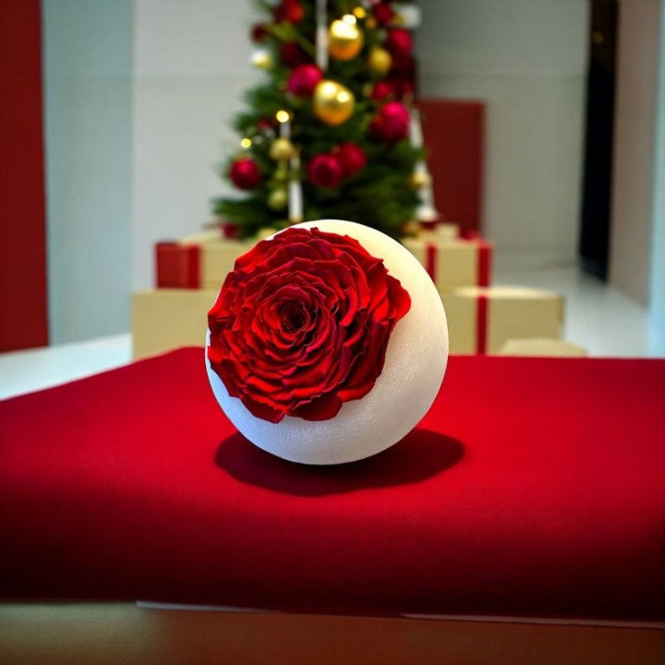 Moon 003 in cera profumata color avorio con rose stabilizzate color rosso