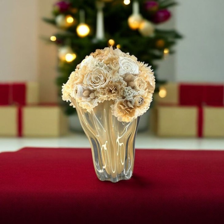 Grande Meduse Vintage vetro color ambra con fiori color crema e bianco