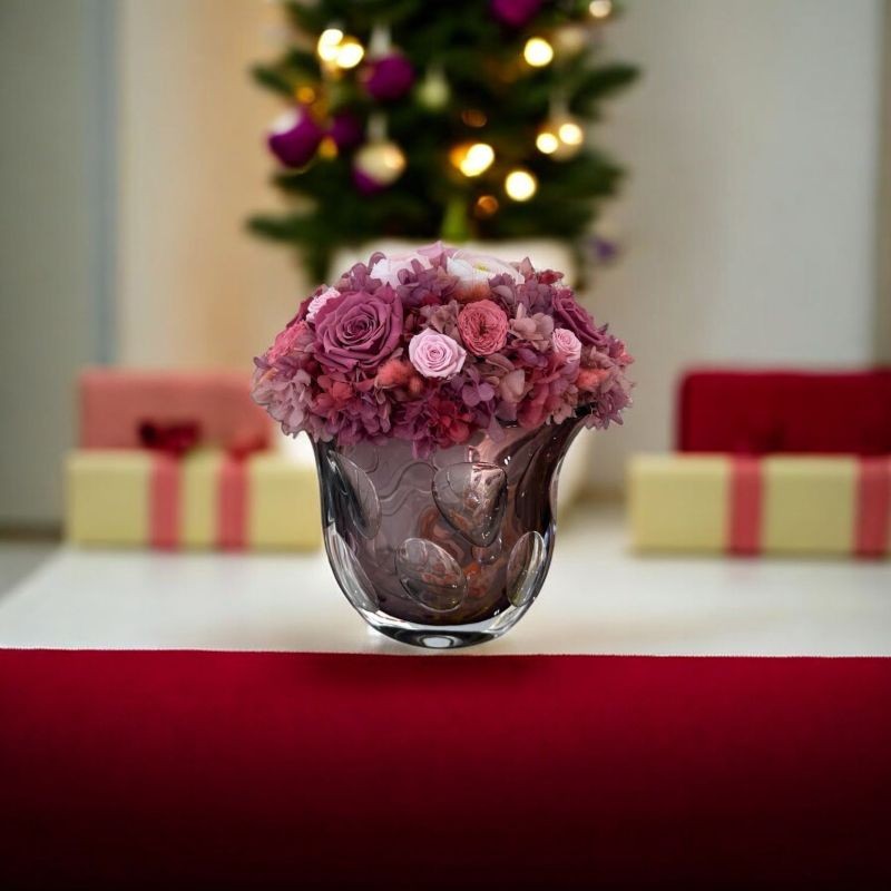 Grande Carmen vetro color rosso con fiori bordeaux e rosa