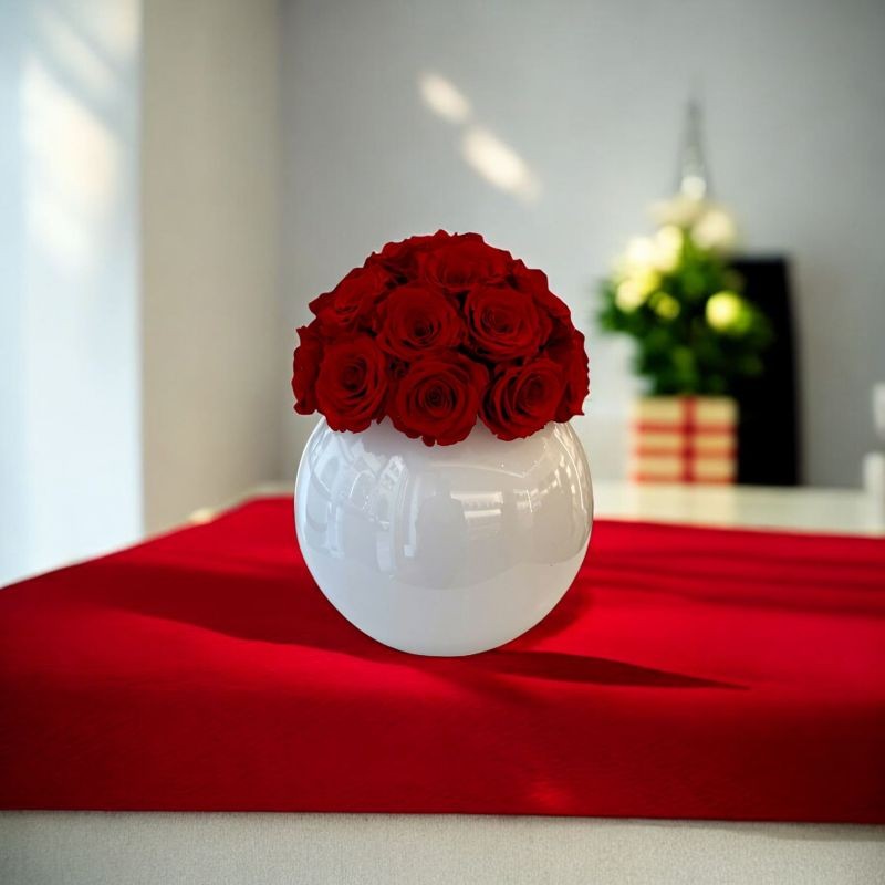 Sfera vetro color bianco con rose rosse - 02