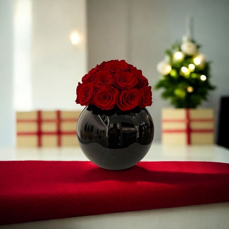 Sfera vetro color nero con rose rosse - 02