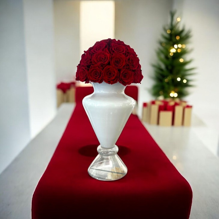 Anfora Modern” vetro color bianco con rose rosse