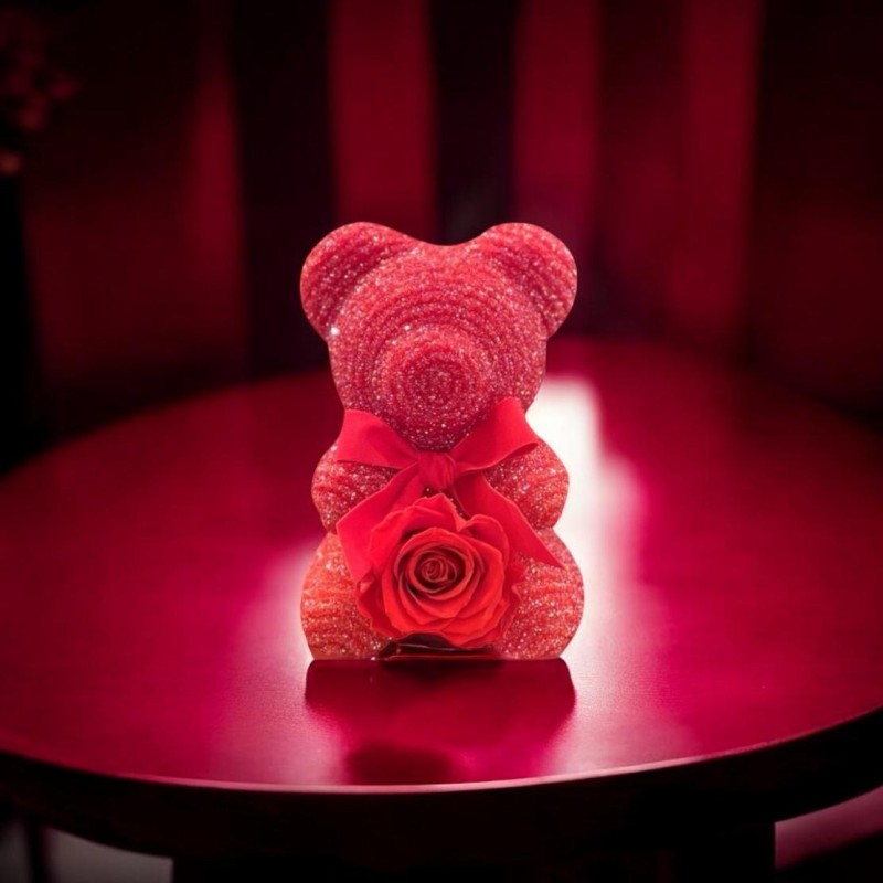 Orsetto Crystal Rosso - rosa rossa