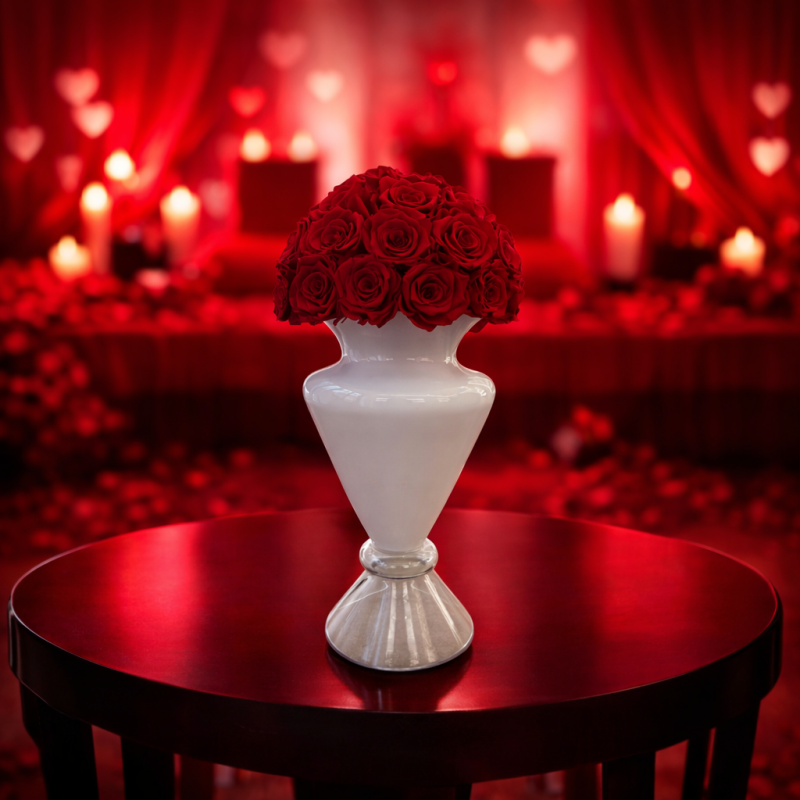 Anfora Bianca Modern con semisfera di rose rosse